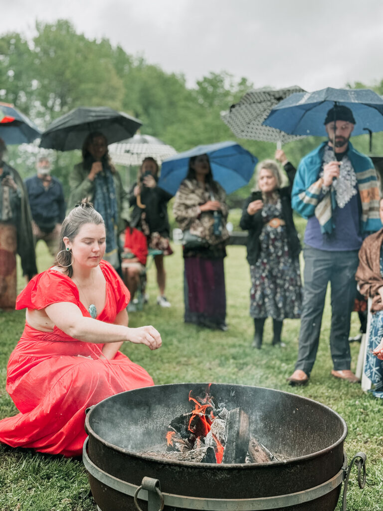 Fire ceremony with earth elements pagan ceremony