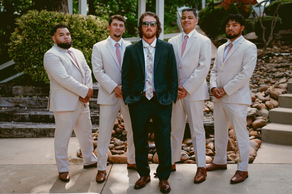  Groomsmen behind the groom 
Greenville wedding venue
Spartanburg wedding venue