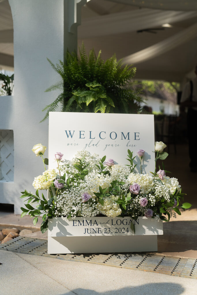 Simpson-34 - Ballenger Bridge Wedding welcome sign flower box outdoor wedding venue near Greenville South Carolina upstate South Carolina wedding venue