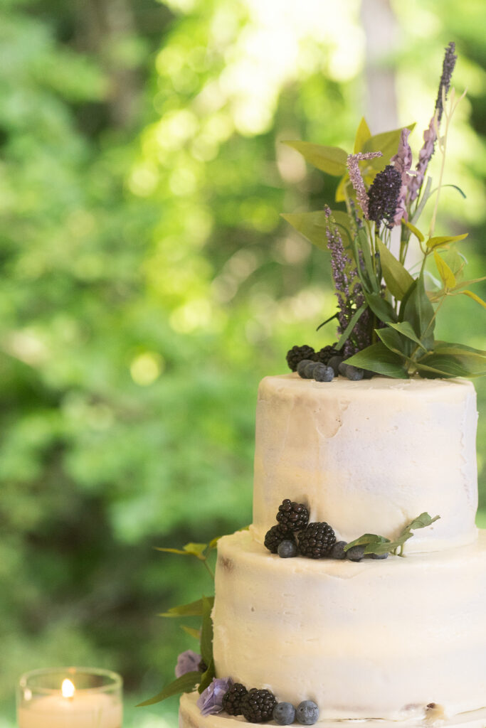 Wedding cake at outdoor wedding near Greenville South Carolina