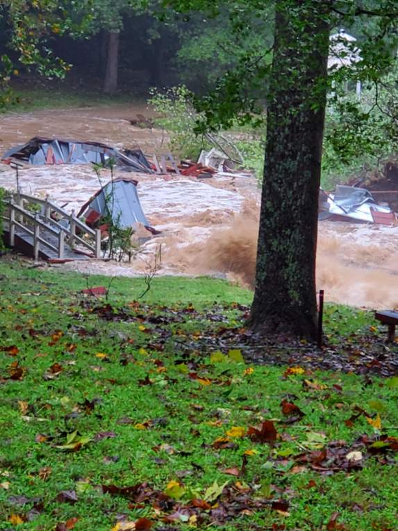 Upstate South Carolina wedding venue, historic bridge washed downstream, Storm damage from Hurricane Helene