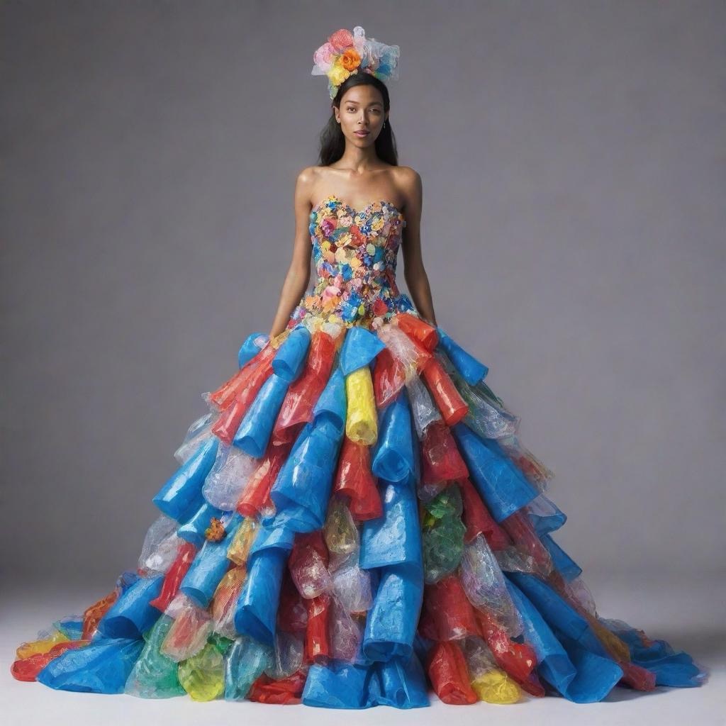 Up cycled wedding dress made with recovered plastic