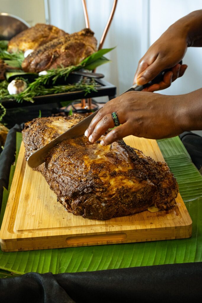 Carving station at venue at Ballenger Bridge best caterers in Greenville county