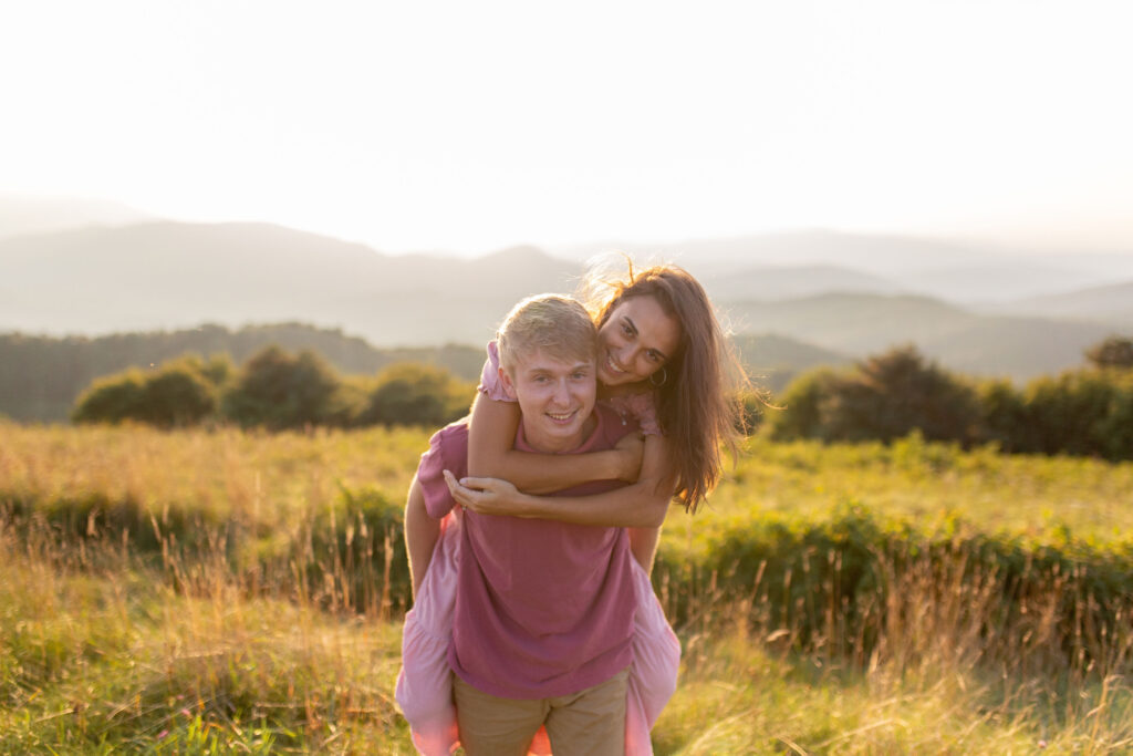 Greenville SC wedding venue - Ballenger Bridge A couple enjoys an engagement photo session in the mountains for a short engagement