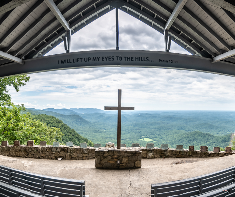 Greenville South Carolina wedding venue - Ballenger Bridge Greenville South Carolina chapel wedding venue with stunning views of green hills and forests.