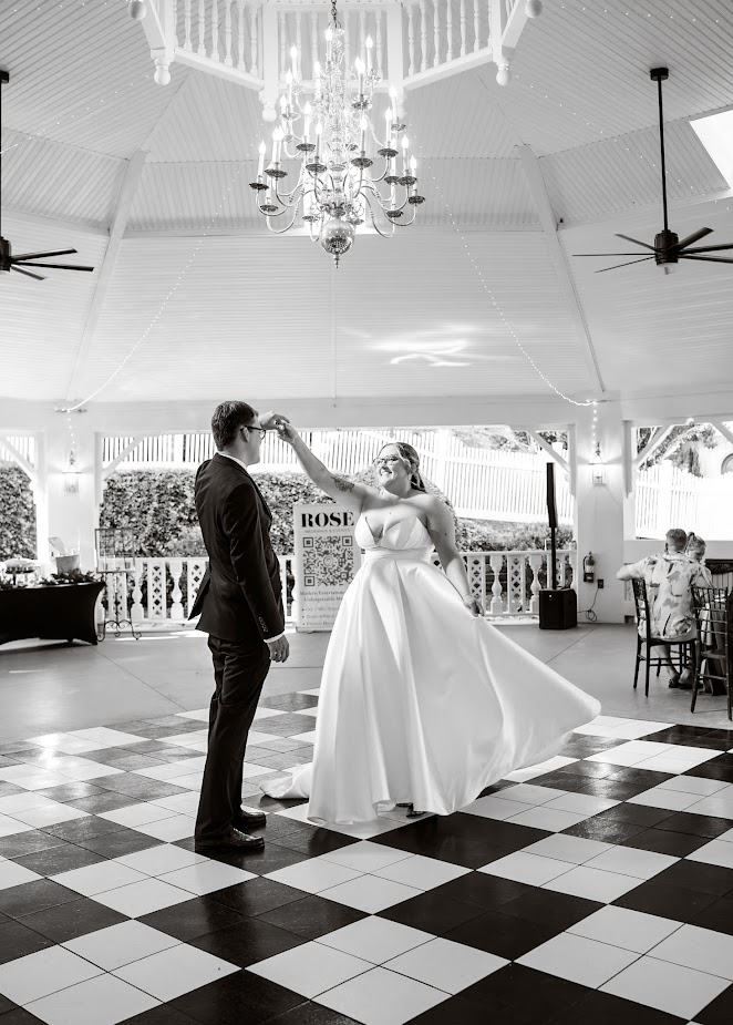 Bride and groom dancing at their elegant garden wedding near Greenville SC