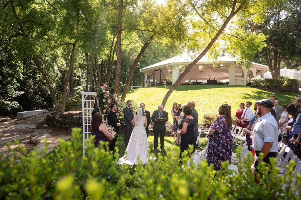 Wedding guests enjoy an outdoor wedding ceremony near Greenville SC